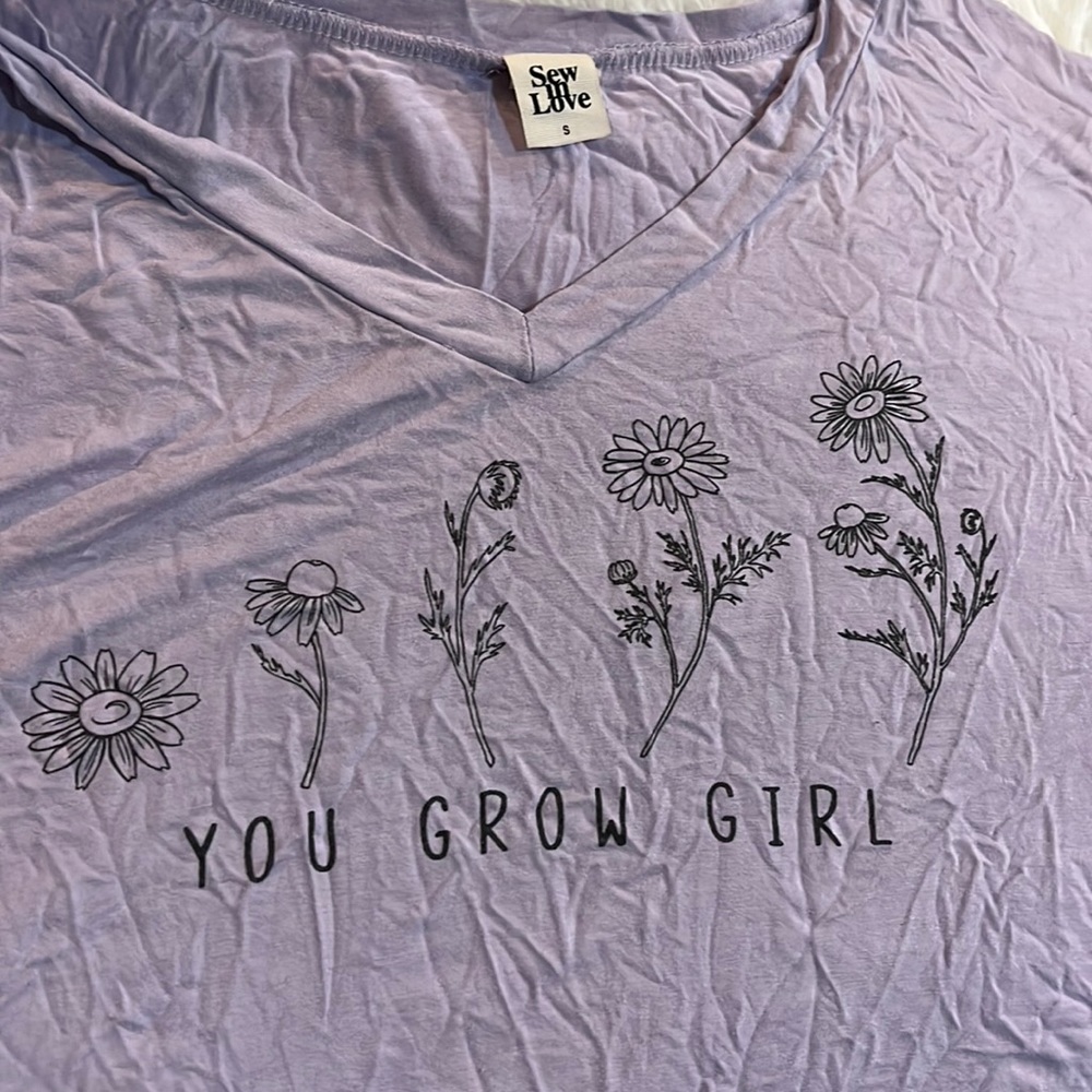 You Grow Girl T-shirt stretchy soft lavender size S Sew in Love